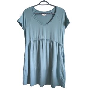 Pact Organic Short Sleeve Tiered Babydoll Dress Light Blue Size Medium